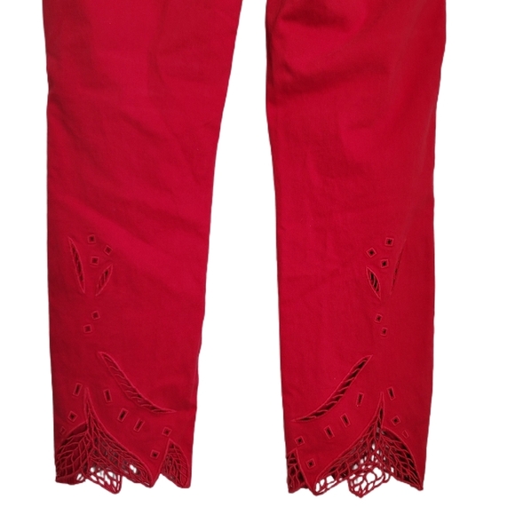 Elie Tahari Pants Size 8 Red Eyelet Hem - Picture 5 of 8